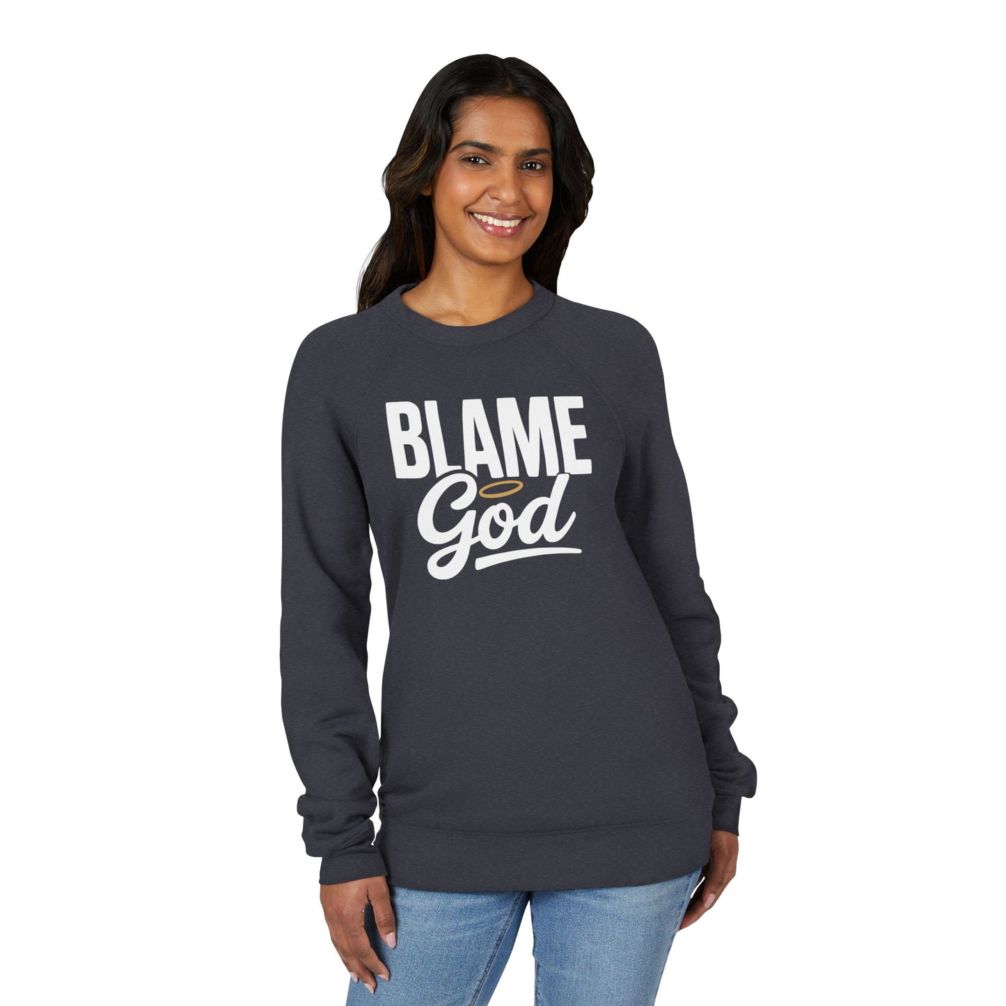 Blame God (Halo) | Unisex Sponge Fleece Raglan Sweatshirt