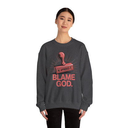 Blame God (Stamp) | Unisex Heavy Blend™ Crewneck Sweatshirt