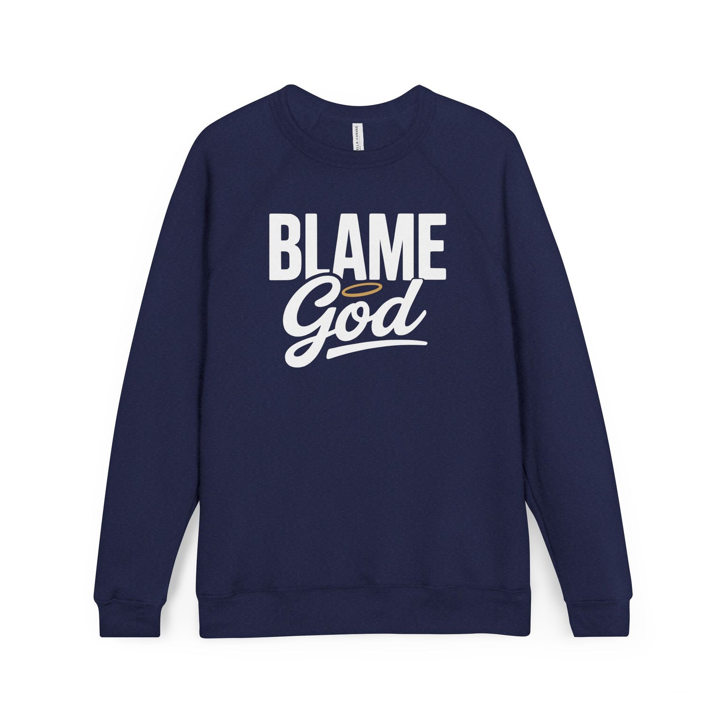 Blame God (Halo) | Unisex Sponge Fleece Raglan Sweatshirt
