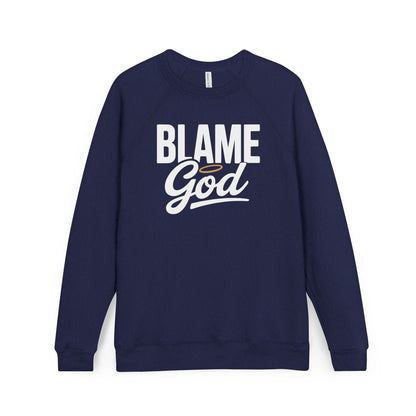 Blame God (Halo) | Unisex Sponge Fleece Raglan Sweatshirt