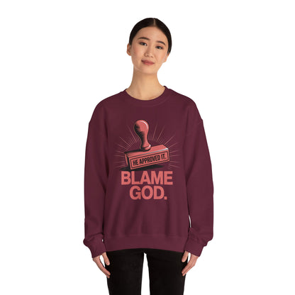 Blame God (Stamp) | Unisex Heavy Blend™ Crewneck Sweatshirt