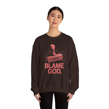 Blame God (Stamp) | Unisex Heavy Blend™ Crewneck Sweatshirt