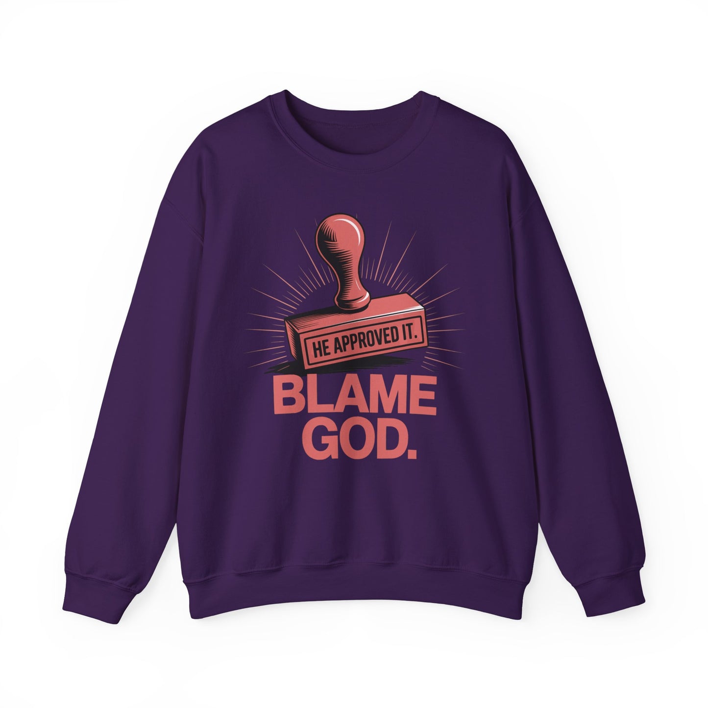Blame God (Stamp) | Unisex Heavy Blend™ Crewneck Sweatshirt
