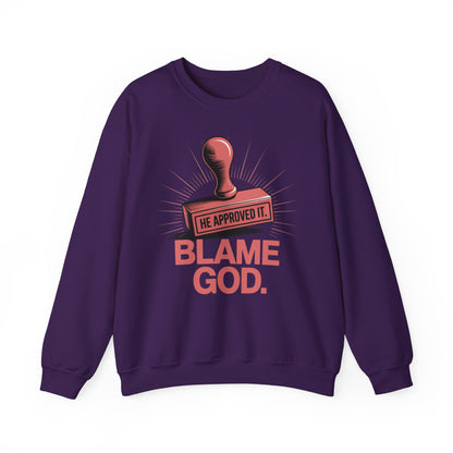 Blame God (Stamp) | Unisex Heavy Blend™ Crewneck Sweatshirt