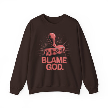 Blame God (Stamp) | Unisex Heavy Blend™ Crewneck Sweatshirt