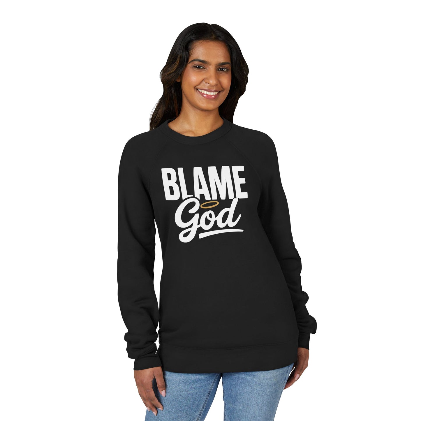 Blame God (Halo) | Unisex Sponge Fleece Raglan Sweatshirt