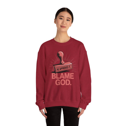 Blame God (Stamp) | Unisex Heavy Blend™ Crewneck Sweatshirt