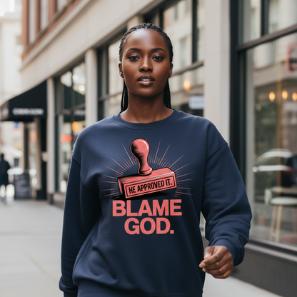Blame God (Stamp) | Unisex Heavy Blend™ Crewneck Sweatshirt