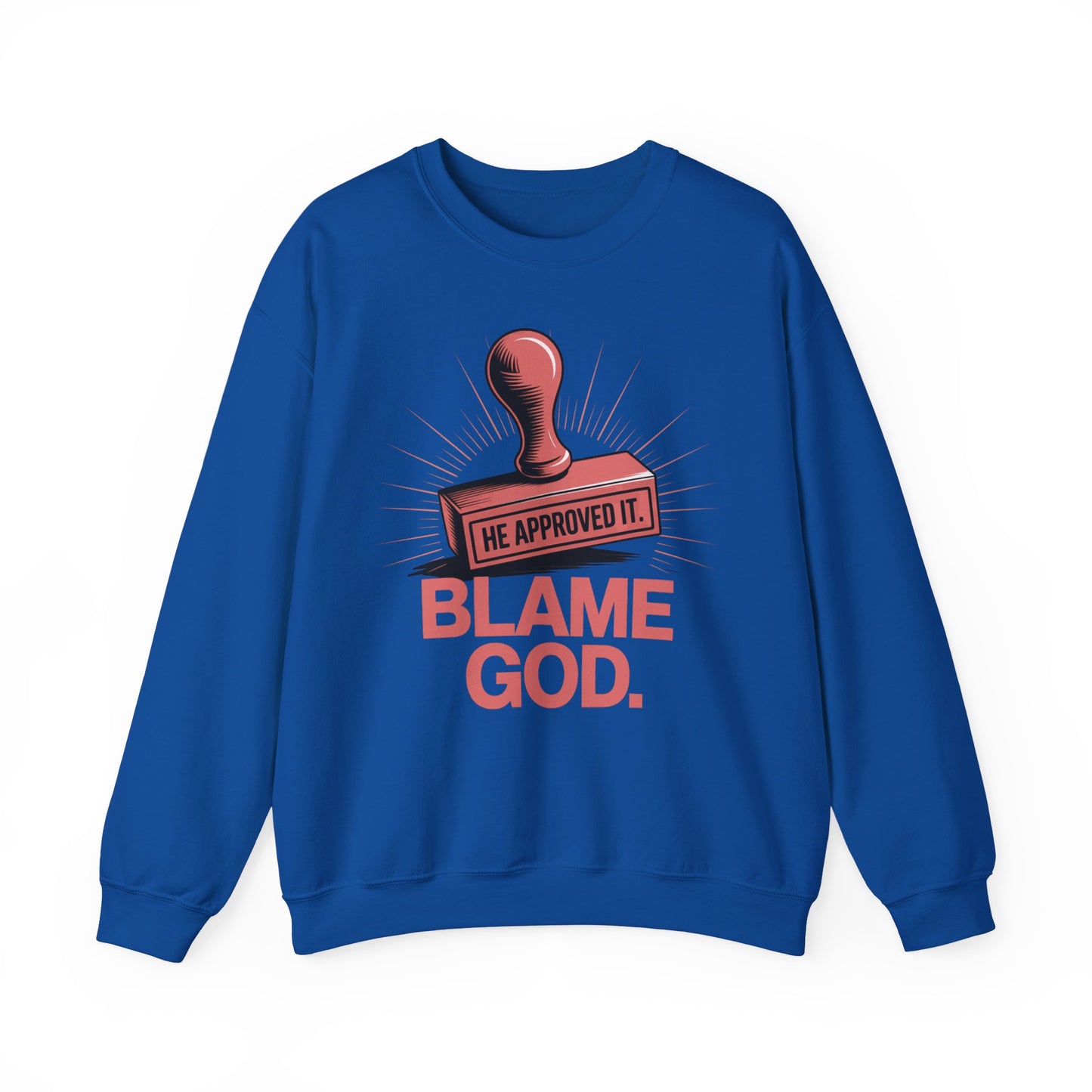 Blame God (Stamp) | Unisex Heavy Blend™ Crewneck Sweatshirt