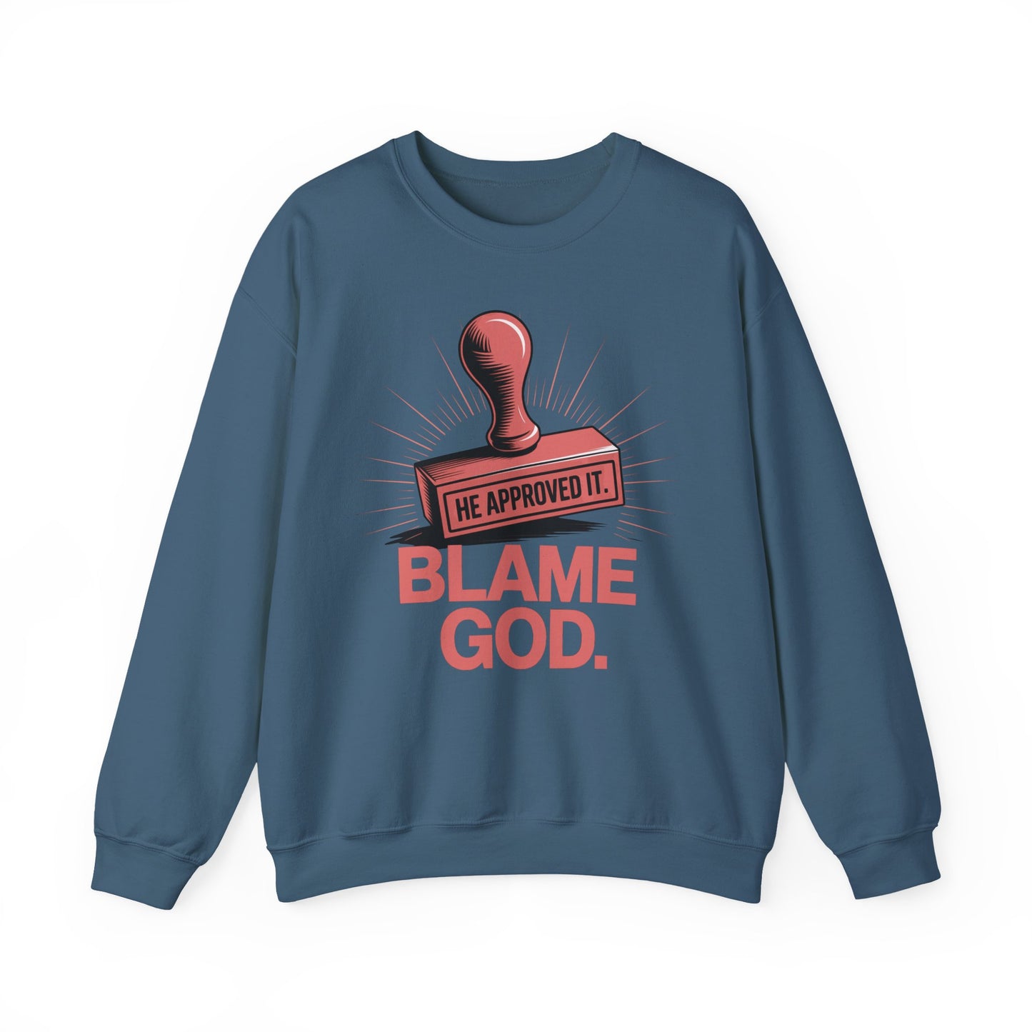 Blame God (Stamp) | Unisex Heavy Blend™ Crewneck Sweatshirt