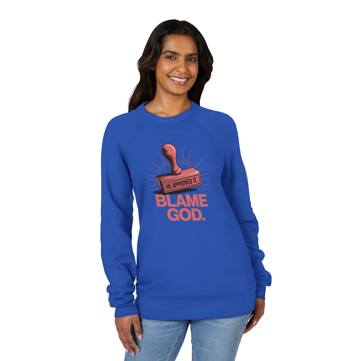 Blame God (Stamp) | Unisex Sponge Fleece Raglan Sweatshirt