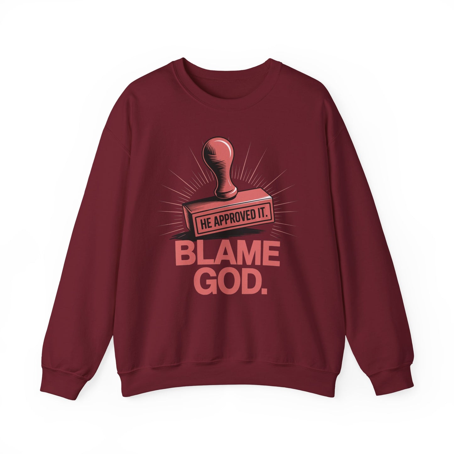 Blame God (Stamp) | Unisex Heavy Blend™ Crewneck Sweatshirt