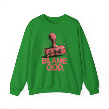 Blame God (Stamp) | Unisex Heavy Blend™ Crewneck Sweatshirt