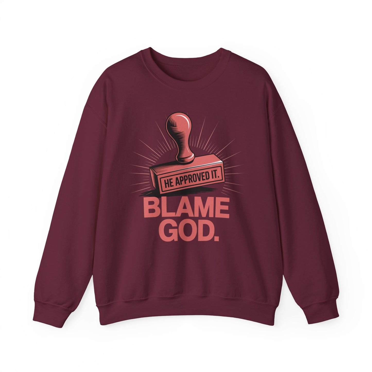 Blame God (Stamp) | Unisex Heavy Blend™ Crewneck Sweatshirt