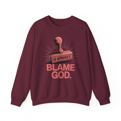 Blame God (Stamp) | Unisex Heavy Blend™ Crewneck Sweatshirt