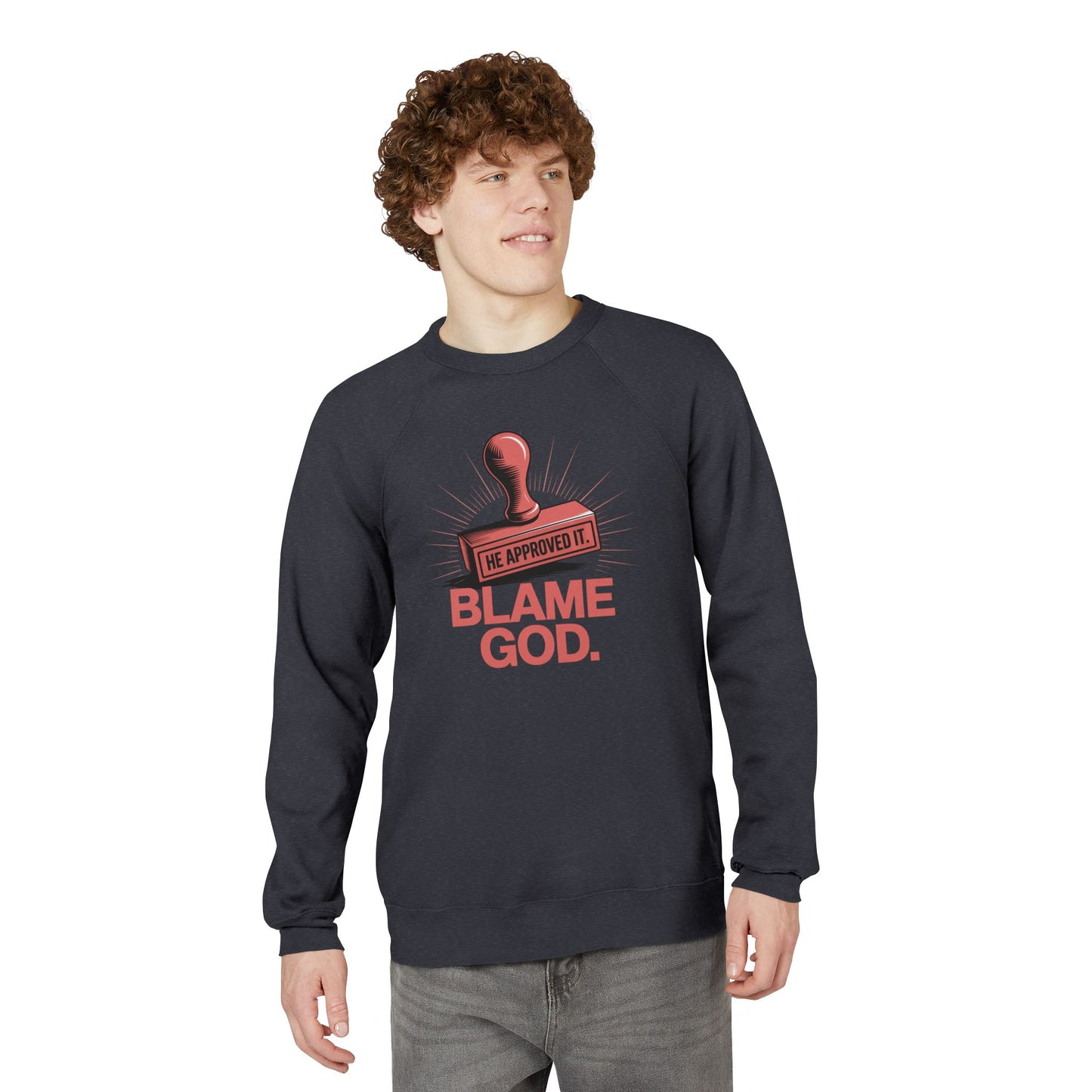 Blame God (Stamp) | Unisex Sponge Fleece Raglan Sweatshirt