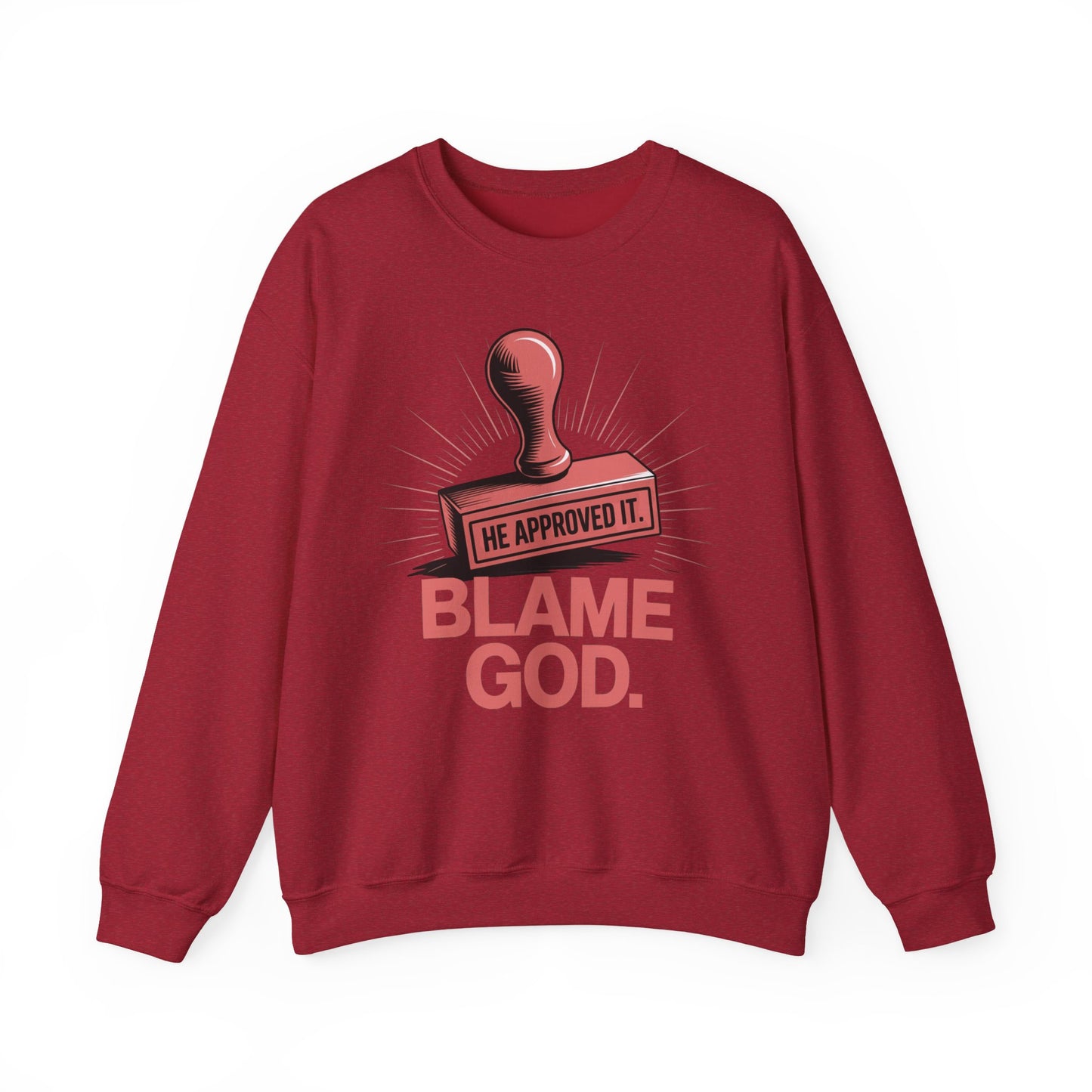 Blame God (Stamp) | Unisex Heavy Blend™ Crewneck Sweatshirt