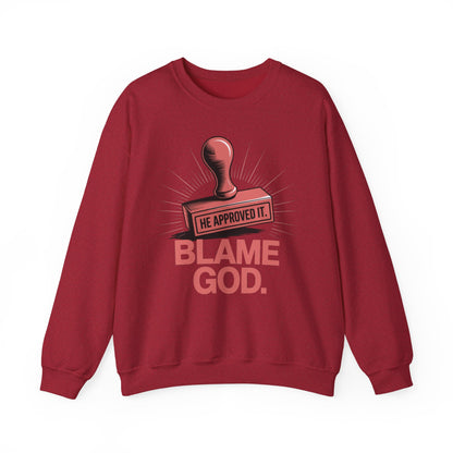 Blame God (Stamp) | Unisex Heavy Blend™ Crewneck Sweatshirt