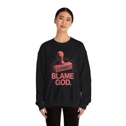 Blame God (Stamp) | Unisex Heavy Blend™ Crewneck Sweatshirt