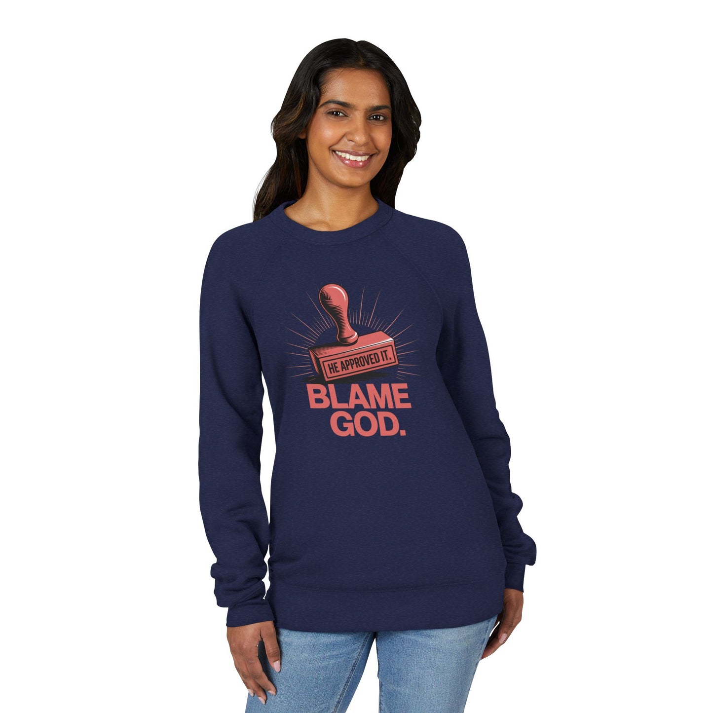 Blame God (Stamp) | Unisex Sponge Fleece Raglan Sweatshirt