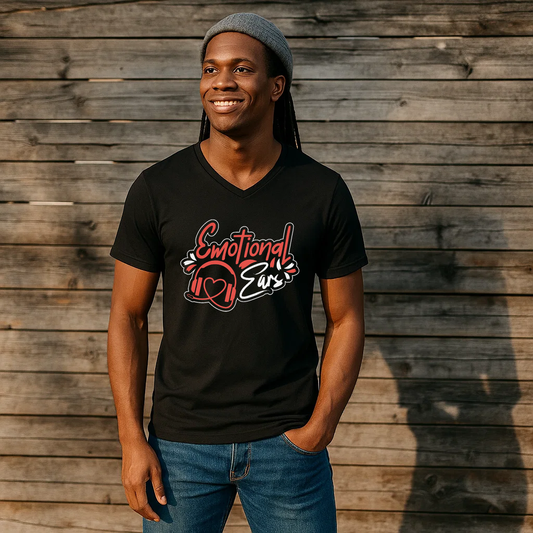 Emotional Ears (Headphones) | Unisex Short Sleeve V-Neck Tee